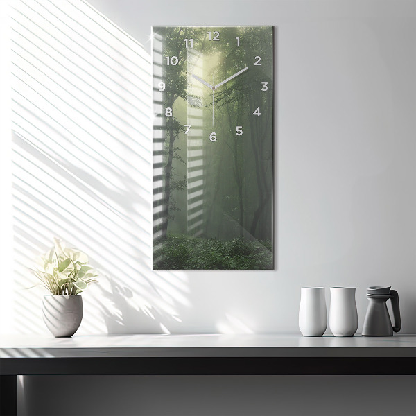 Vertical wall clock Misty forest in the morning
