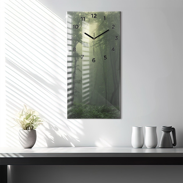 Vertical wall clock Misty forest in the morning