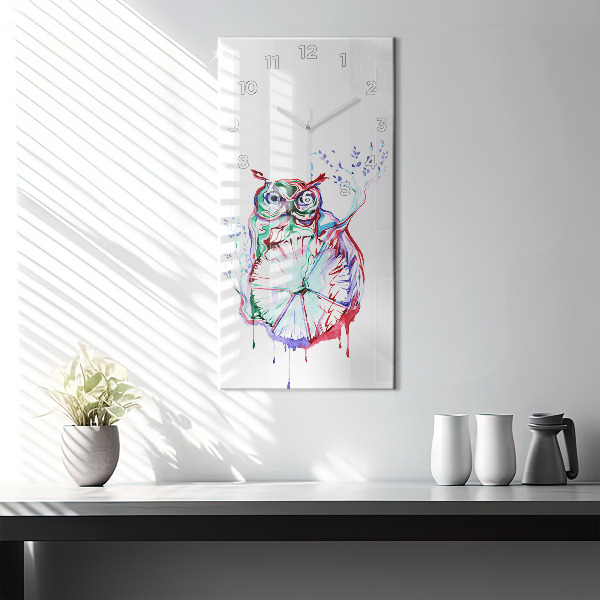 Vertical wall clock Illustration of Owl and Clock
