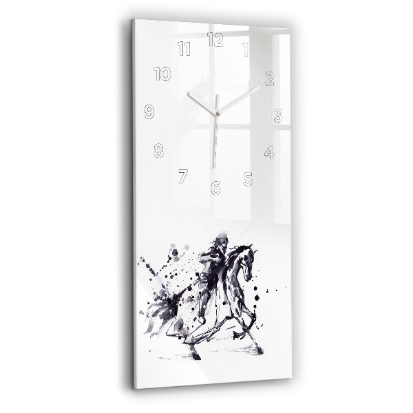 Vertical wall clock Knight on a horse made of ink drops