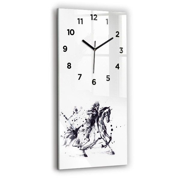 Vertical wall clock Knight on a horse made of ink drops