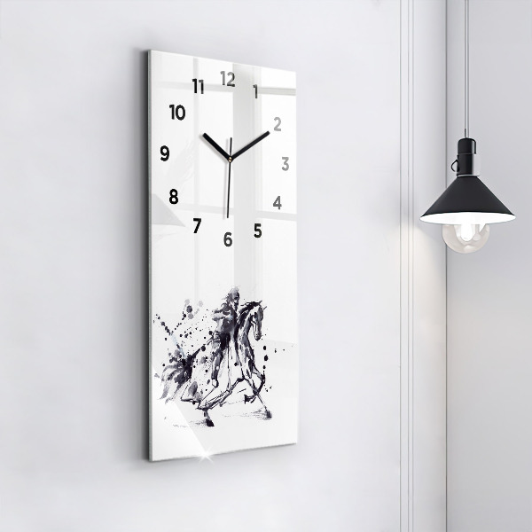 Vertical wall clock Knight on a horse made of ink drops