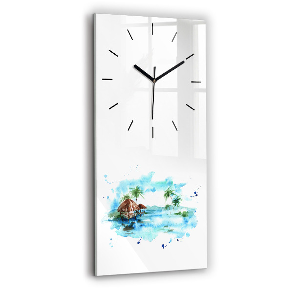 Vertical wall clock Picture of a deserted island