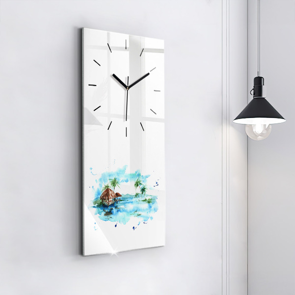 Vertical wall clock Picture of a deserted island