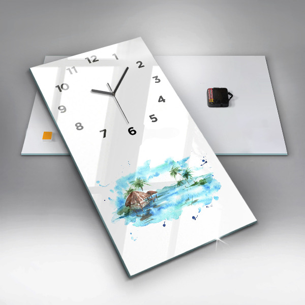 Vertical wall clock Picture of a deserted island