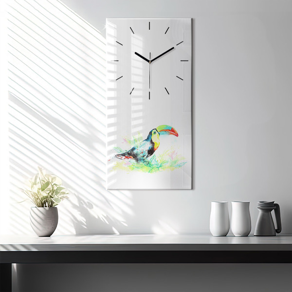 Vertical wall clock Toucan in the grass