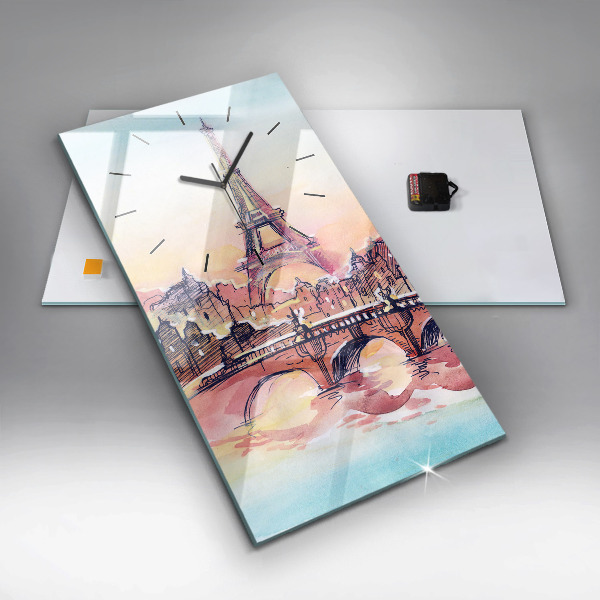 Vertical wall clock Painted Landscape of Paris