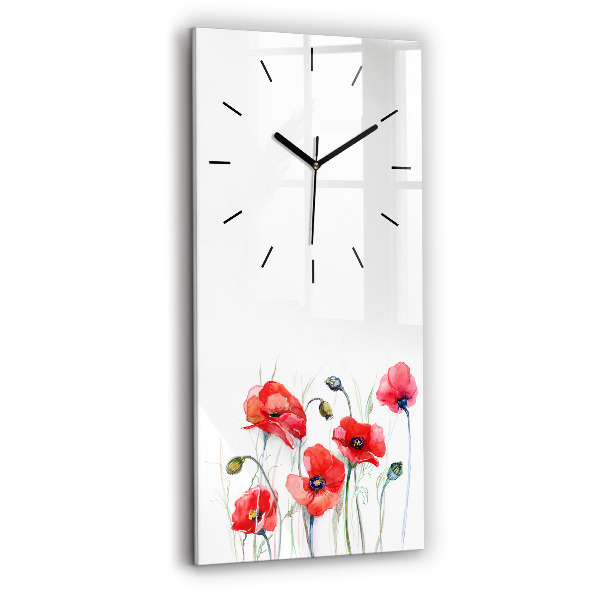 Vertical wall clock Painted Red Poppies