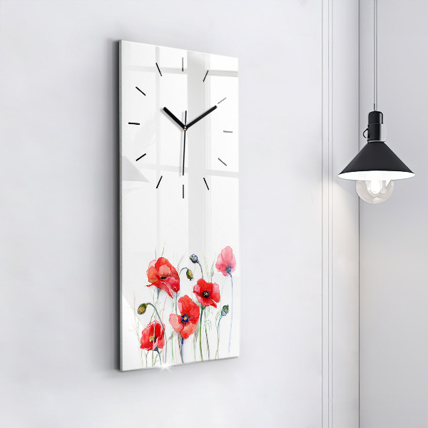 Vertical wall clock Painted Red Poppies