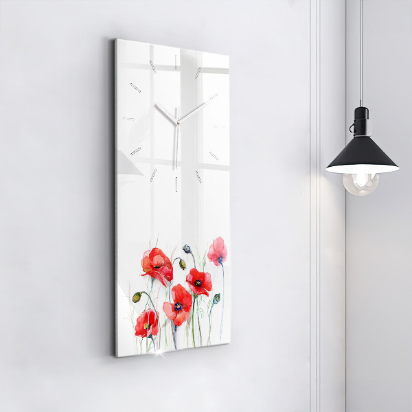 Vertical wall clock Painted Red Poppies
