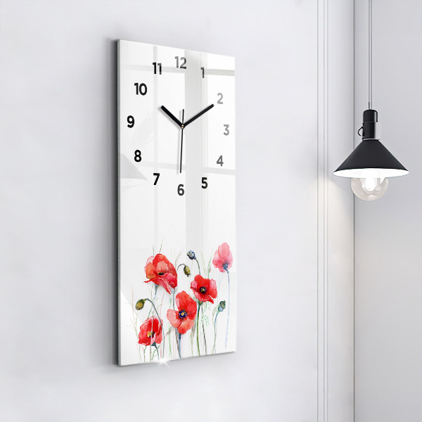 Vertical wall clock Painted Red Poppies