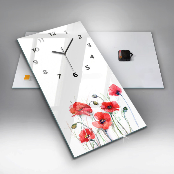 Vertical wall clock Painted Red Poppies