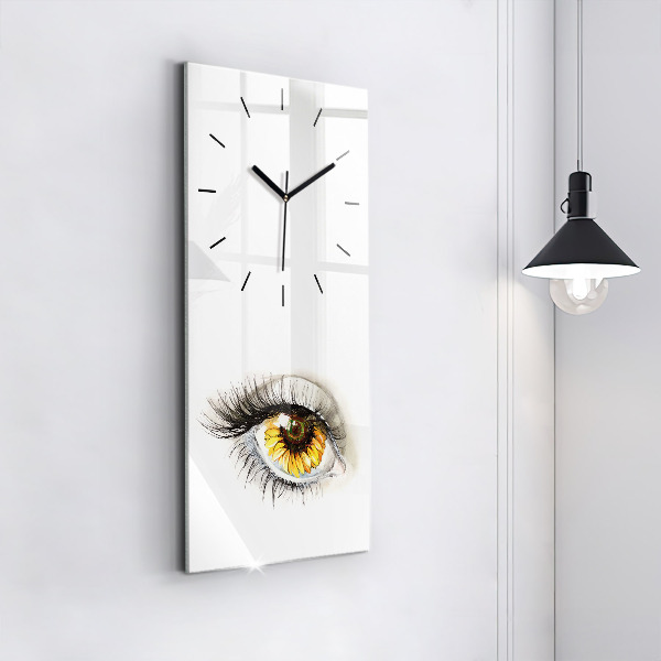 Vertical wall clock Sunflower flower in the eye