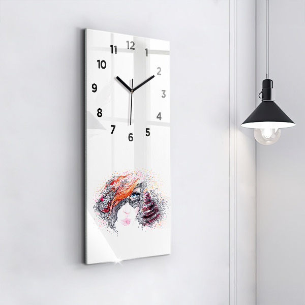 Vertical wall clock Sweet woman with cake