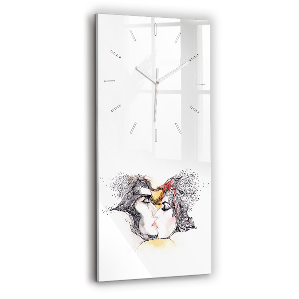 Vertical wall clock Love kiss drawing