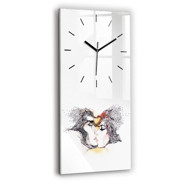 Vertical wall clock Love kiss drawing