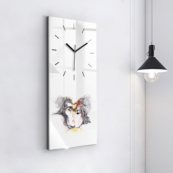 Vertical wall clock Love kiss drawing