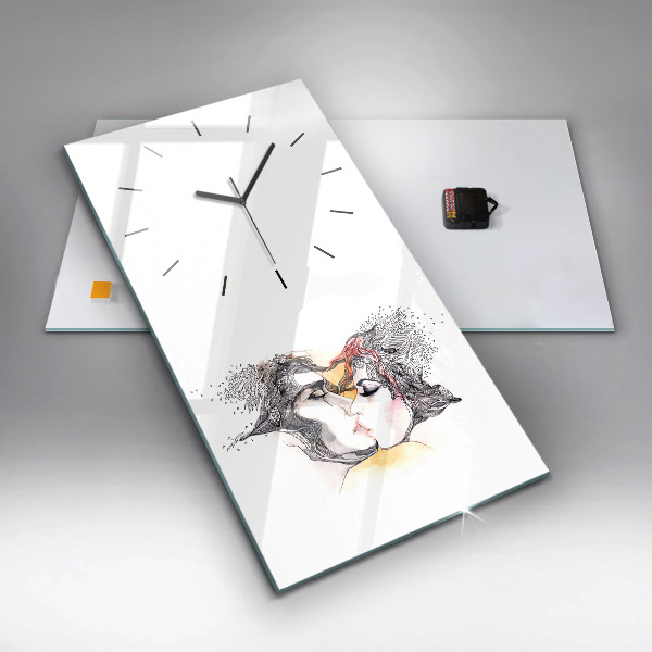 Vertical wall clock Love kiss drawing