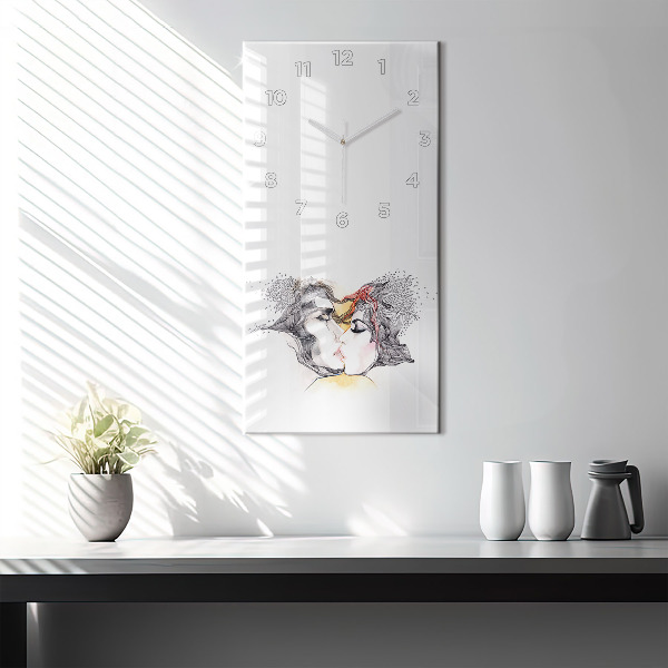 Vertical wall clock Love kiss drawing