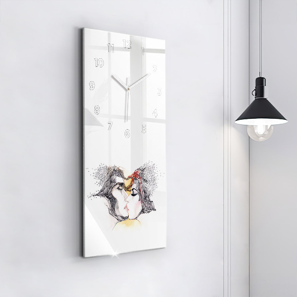 Vertical wall clock Love kiss drawing
