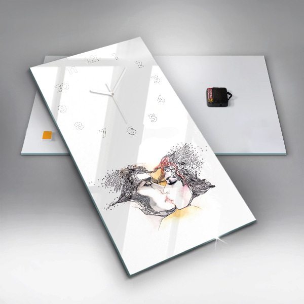 Vertical wall clock Love kiss drawing