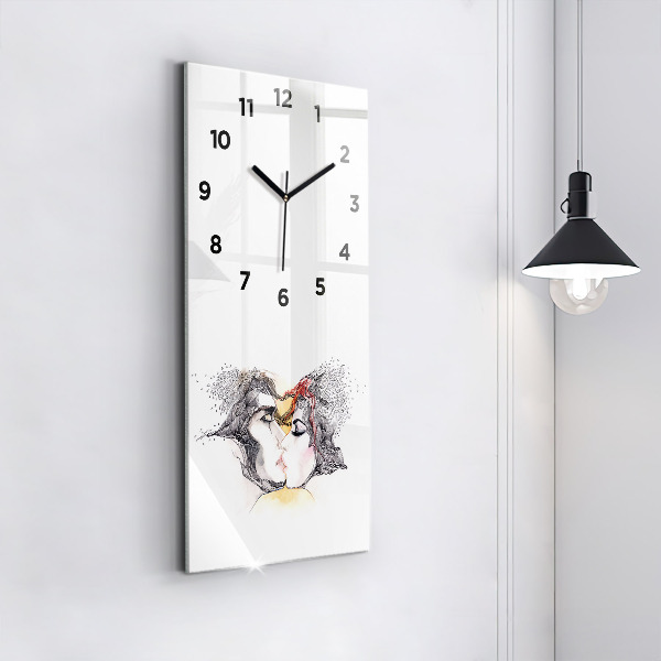 Vertical wall clock Love kiss drawing