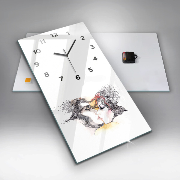 Vertical wall clock Love kiss drawing
