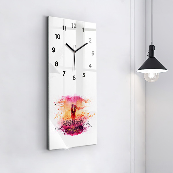 Vertical wall clock Watercolor couple in love