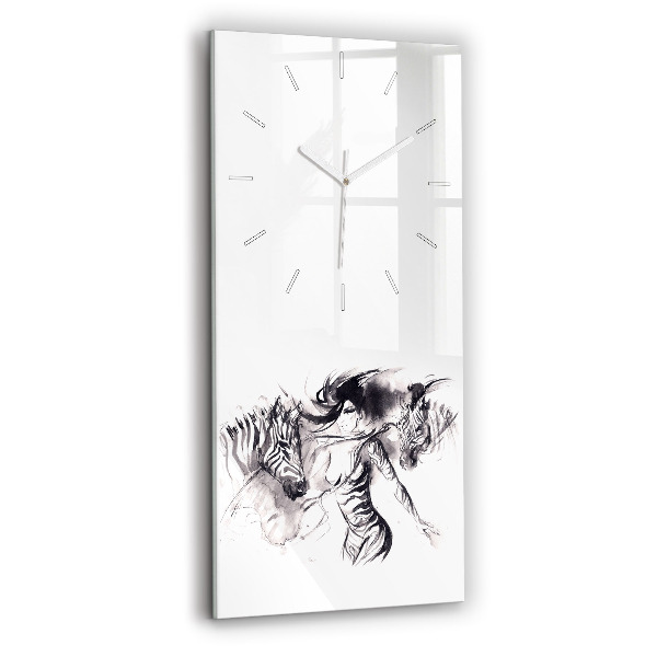 Vertical wall clock Woman and zebras