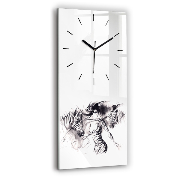 Vertical wall clock Woman and zebras