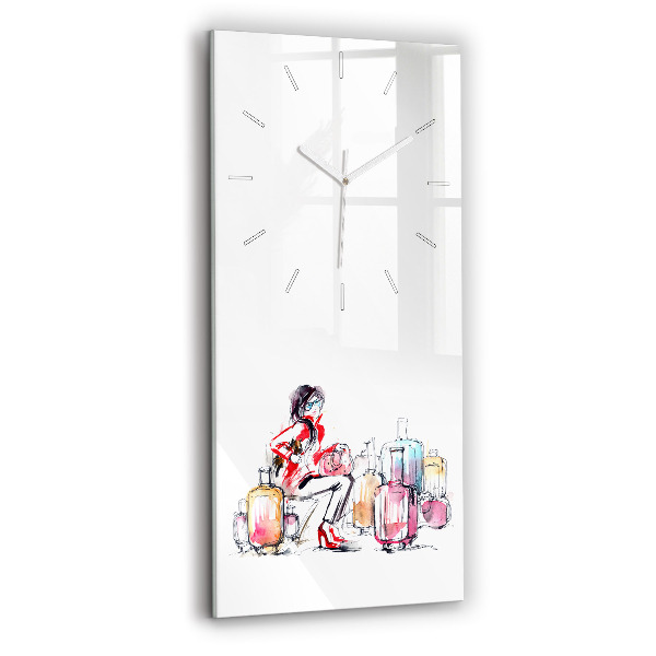Vertical wall clock Woman with suitcases