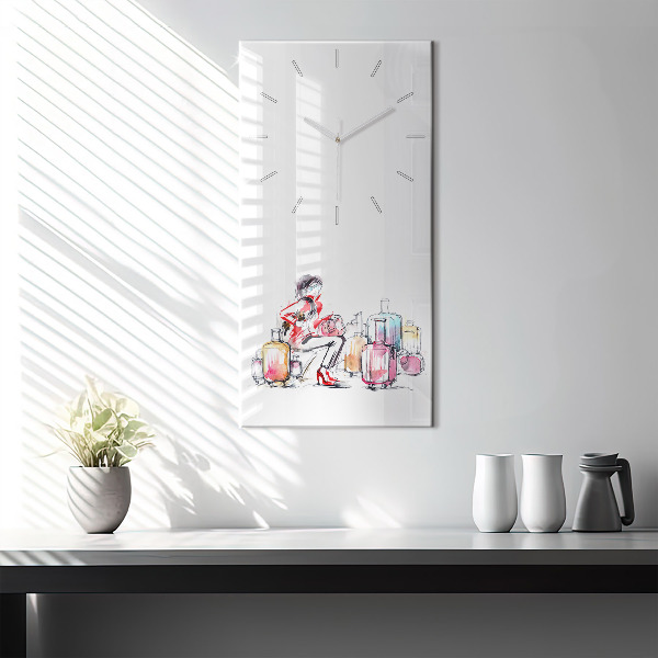 Vertical wall clock Woman with suitcases