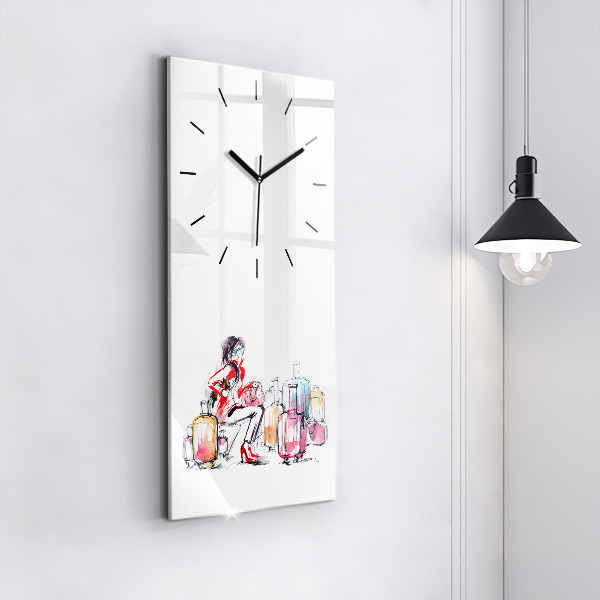 Vertical wall clock Woman with suitcases