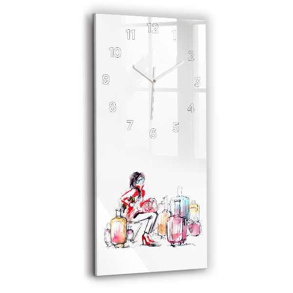 Vertical wall clock Woman with suitcases
