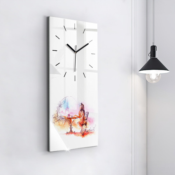 Vertical wall clock Woman drinking tea