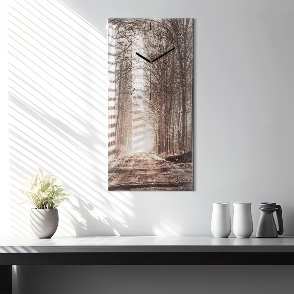 Vertical wall clock Forest path in sepia