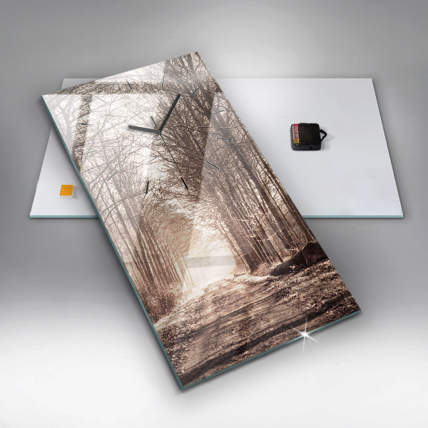 Vertical wall clock Forest path in sepia