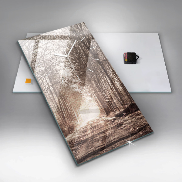 Vertical wall clock Forest path in sepia