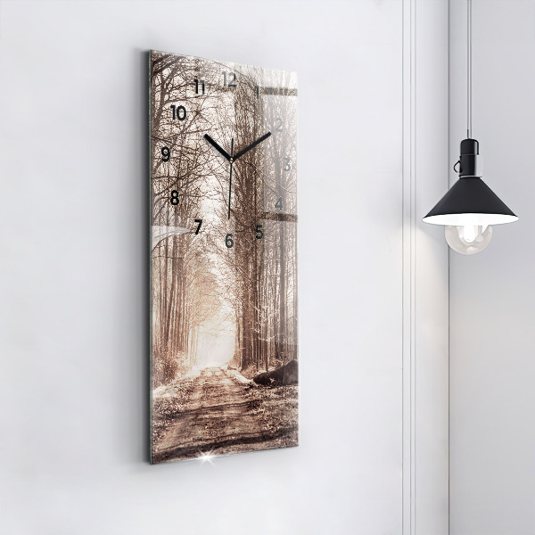Vertical wall clock Forest path in sepia