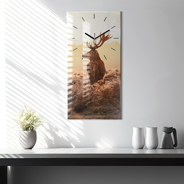 Vertical wall clock Deer at sunrise