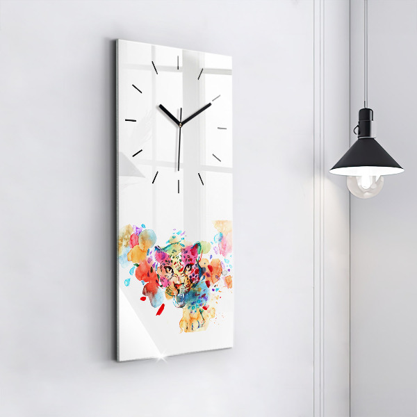 Vertical wall clock Abstract wild cat