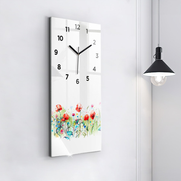 Vertical wall clock Flowers in the meadow