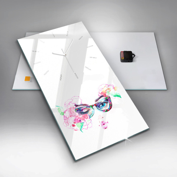 Vertical wall clock Woman with glasses