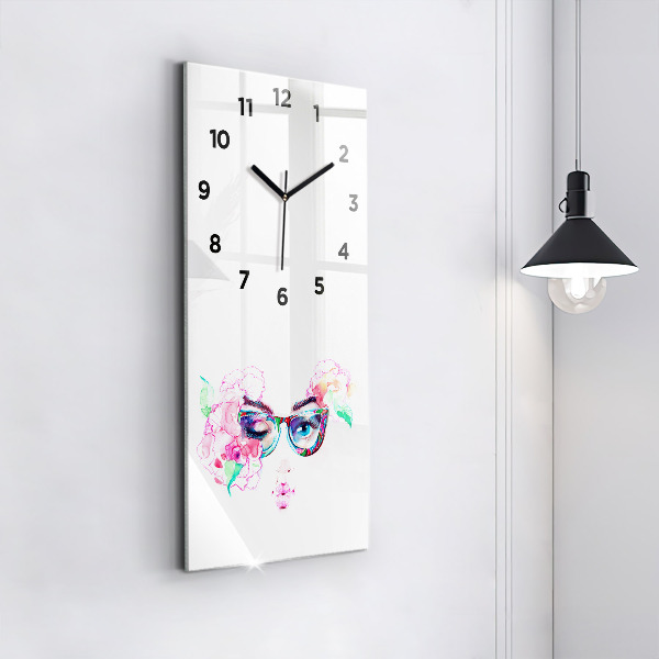 Vertical wall clock Woman with glasses