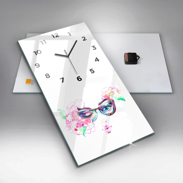Vertical wall clock Woman with glasses