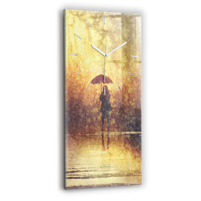 Vertical wall clock woman with umbrella