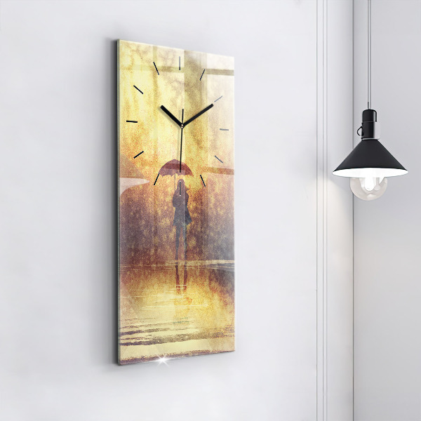 Vertical wall clock woman with umbrella
