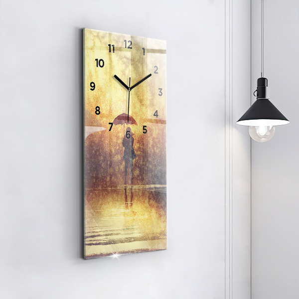 Vertical wall clock woman with umbrella