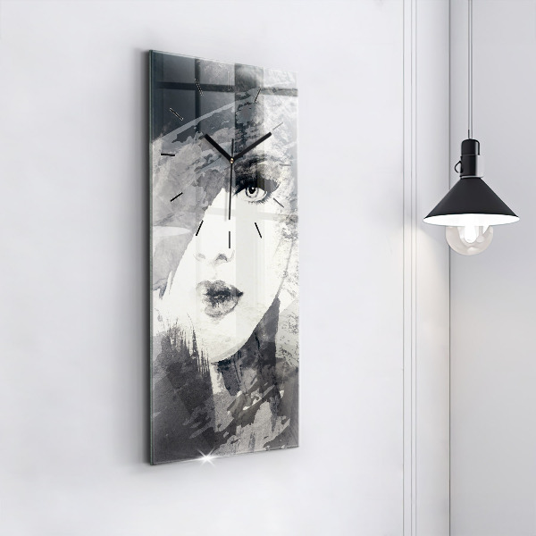 Vertical wall clock Woman - watercolors