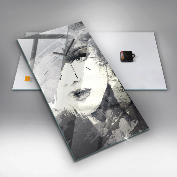 Vertical wall clock Woman - watercolors